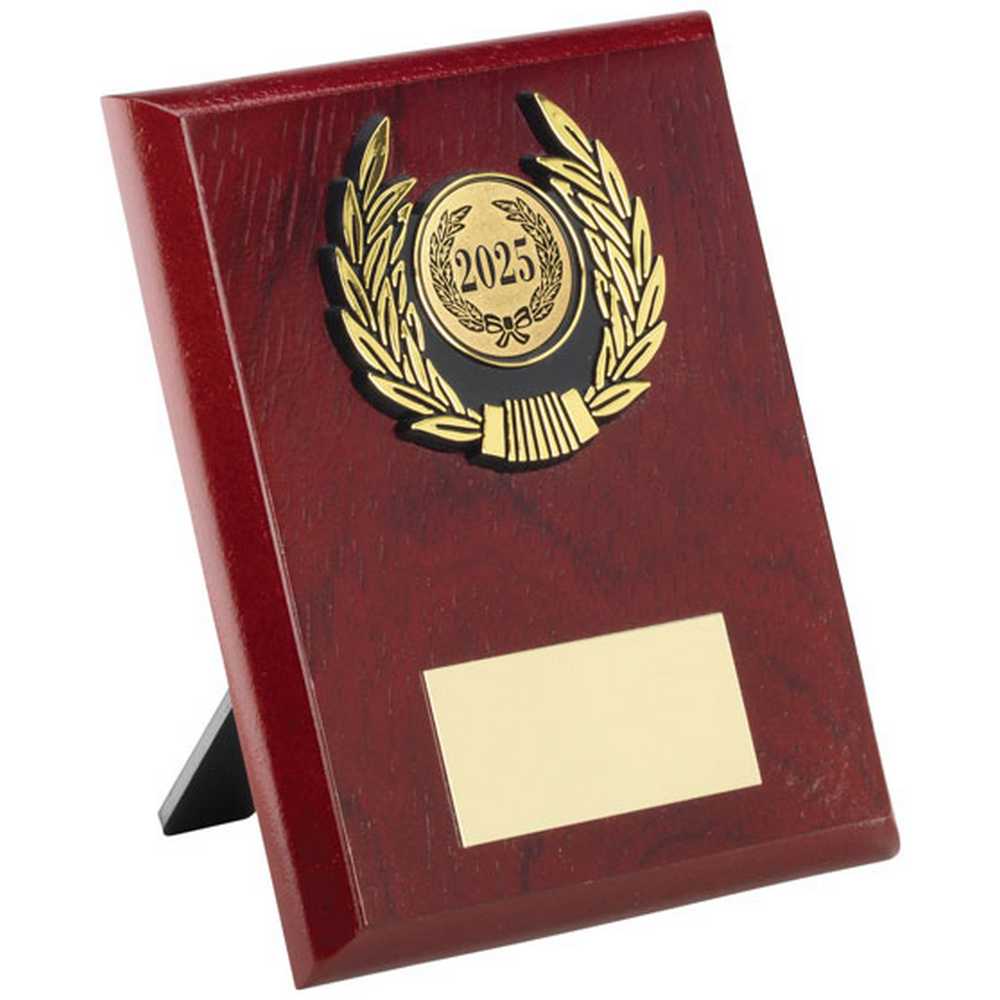 ROSEWOOD PLAQUE AND GOLD TRIM ASSEMBLED TROPHY (1in CENTRE) - 6in