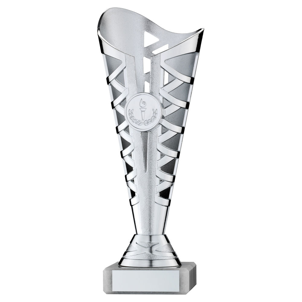 SILVER PLASTIC TITAN CUP ASSEMBLED ON MARBLE (1in CEN) - 8.75in
