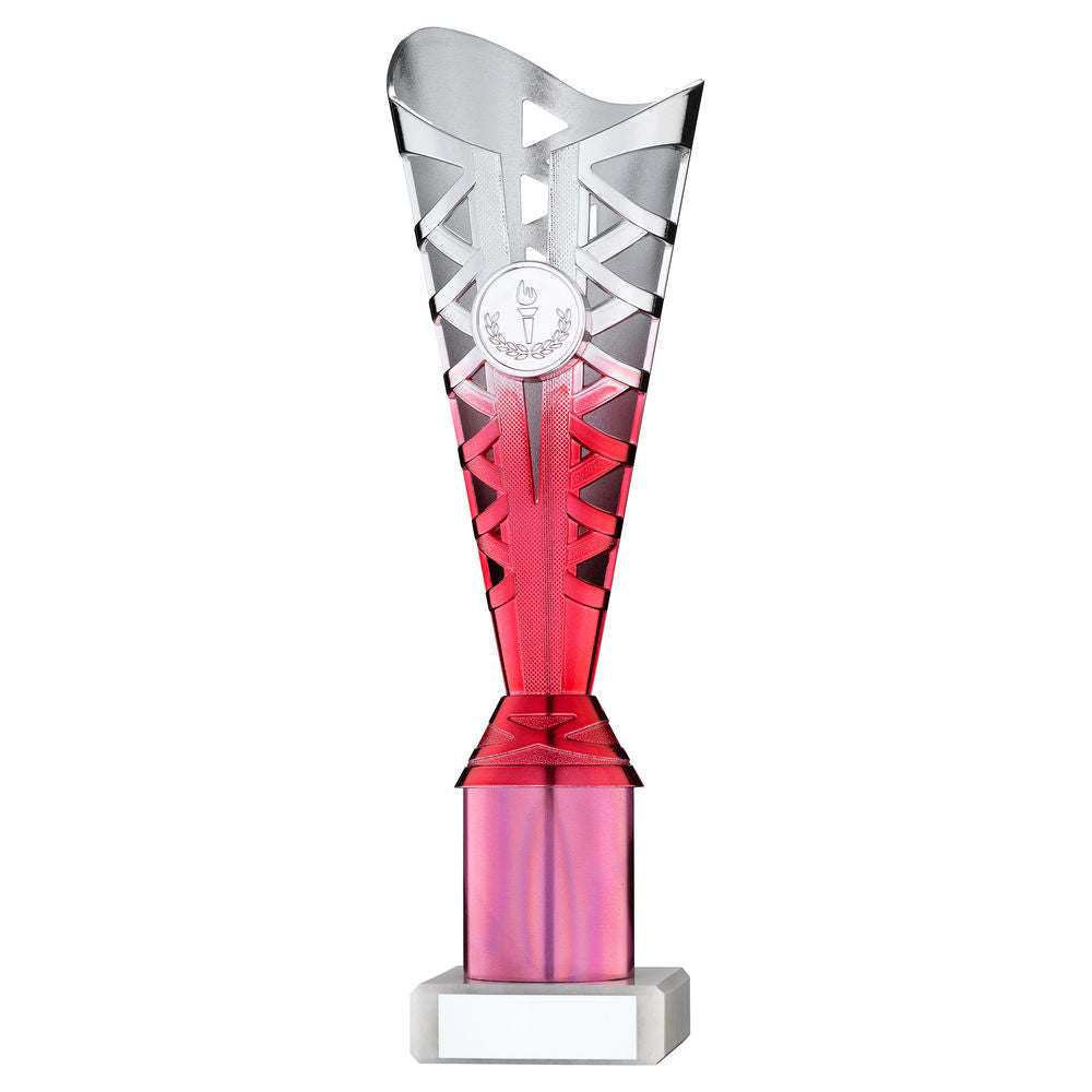 SILVER/PINK PLASTIC TITAN CUP ASSEMBLED ON MARBLE (1in CEN) - 9.75in