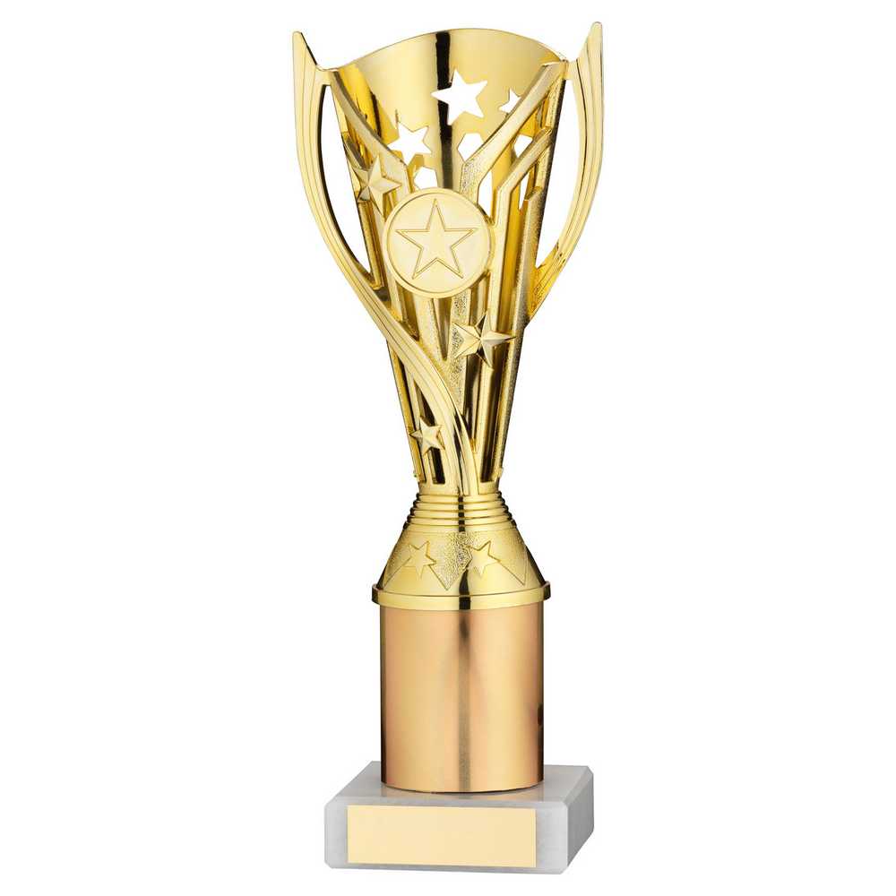 GOLD PLASTIC 'FLASH' CUP ASSEMBLED ON MARBLE (1in CEN) - 9in