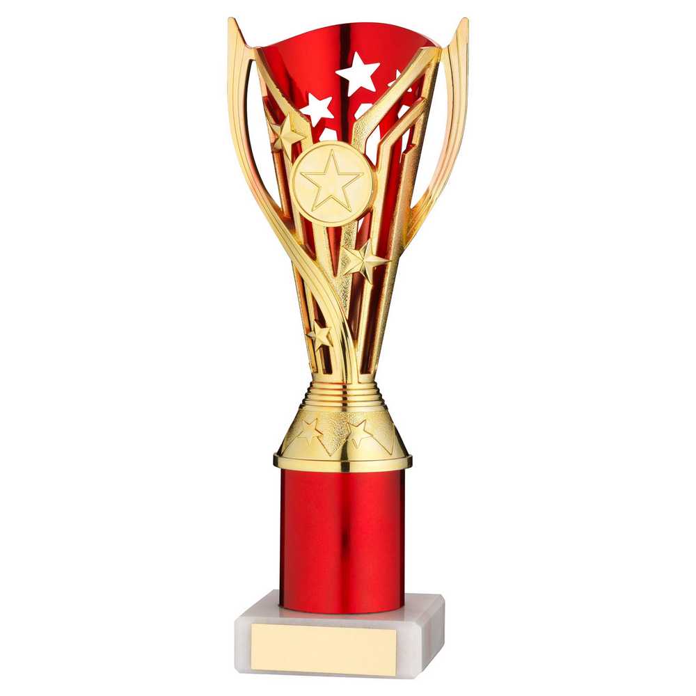 GOLD/RED PLASTIC 'FLASH' CUP ASSEMBLED ON MARBLE (1in CEN) - 8in