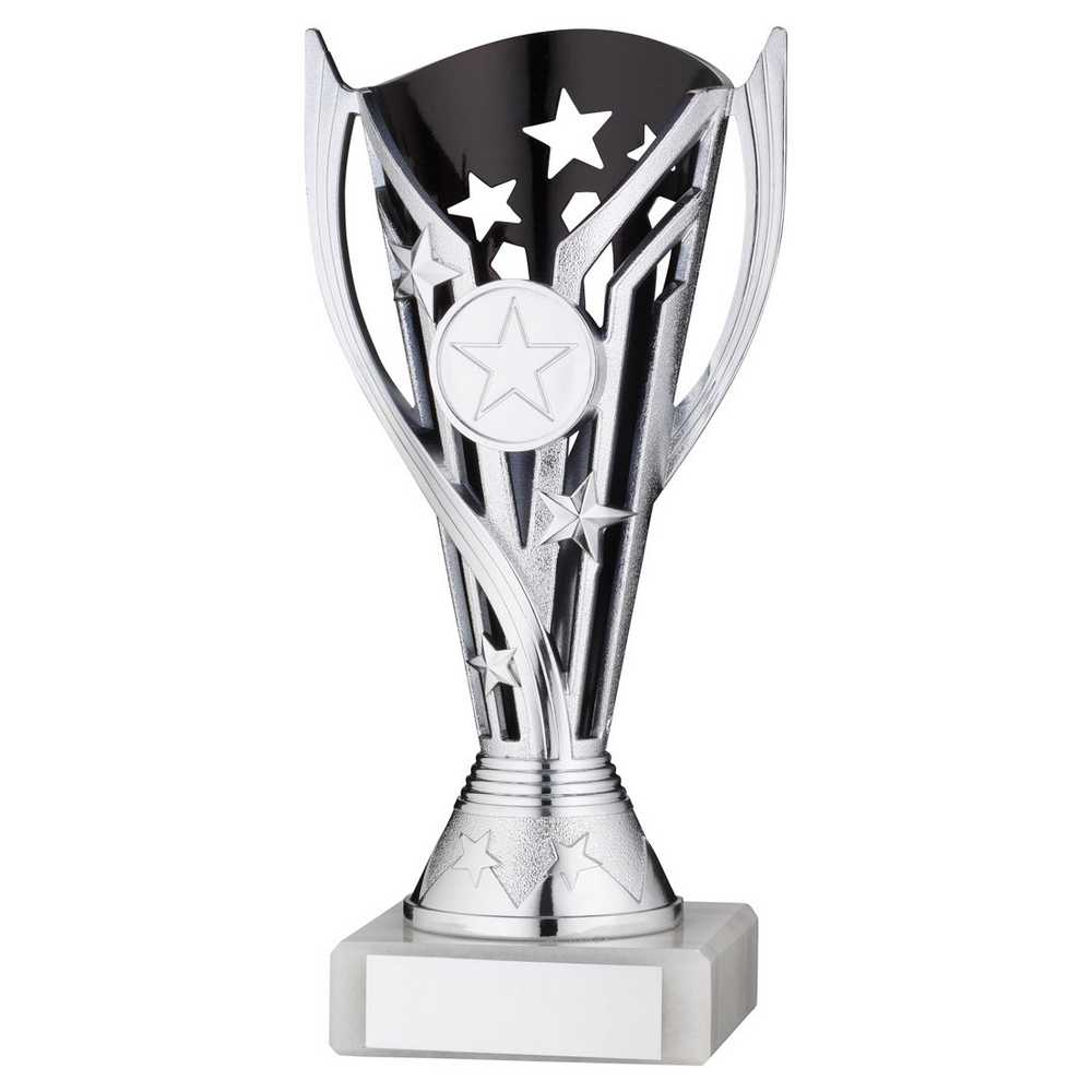 SILVER/BLACK PLASTIC 'FLASH' CUP ASSEMBLED ON MARBLE (1in CEN) - 7in