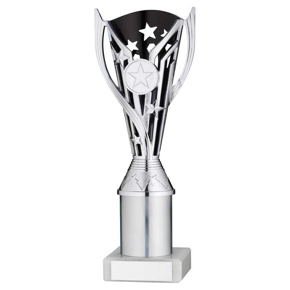 SILVER/BLACK PLASTIC 'FLASH' CUP ASSEMBLED ON MARBLE (1in CEN) - 8in