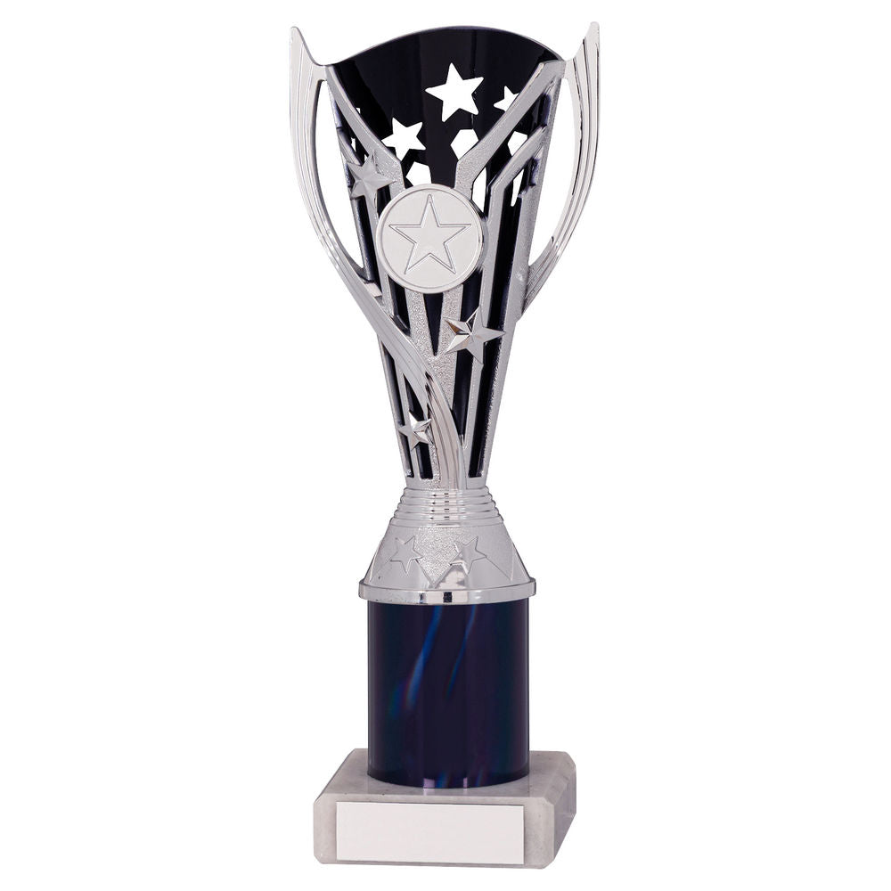 BLACK/SILVER PLASTIC FLASH CUP ASSEMBLED ON MARBLE (1in CEN) - 11in