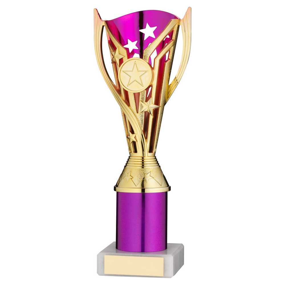 GOLD/PURPLE PLASTIC 'FLASH' CUP ASSEMBLED ON MARBLE (1in CEN) - 10in
