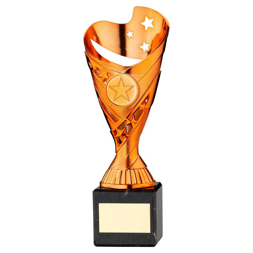 COPPER PLASTIC 'SABRE' CUP ON BLACK MARBLE ASSEMBLED TROPHY (1" CEN) - 9in
