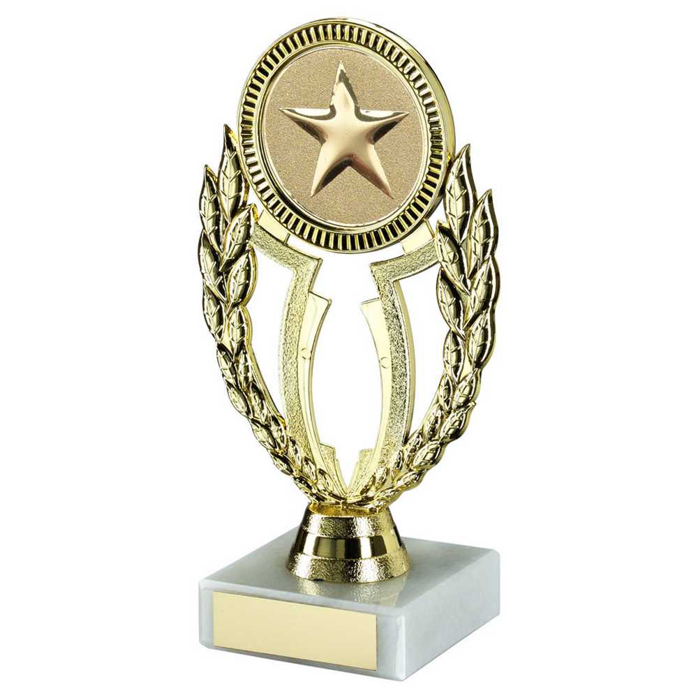 GOLD 'WREATH' HOLDER ASSEMBLED ON MARBLE (2in CENTRE) - 6.75in