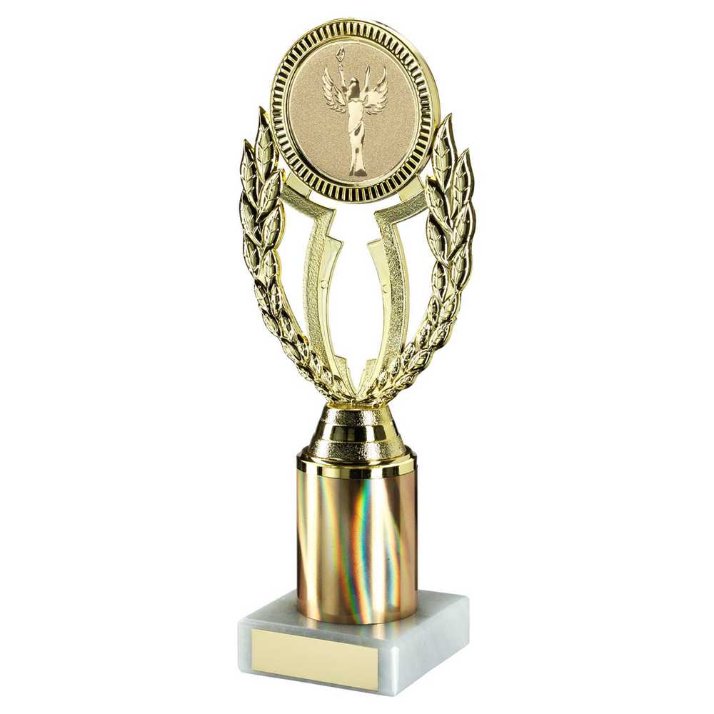 GOLD 'WREATH' HOLDER ASSEMBLED ON MARBLE (2" CEN/3" TUBE) - 9.75in