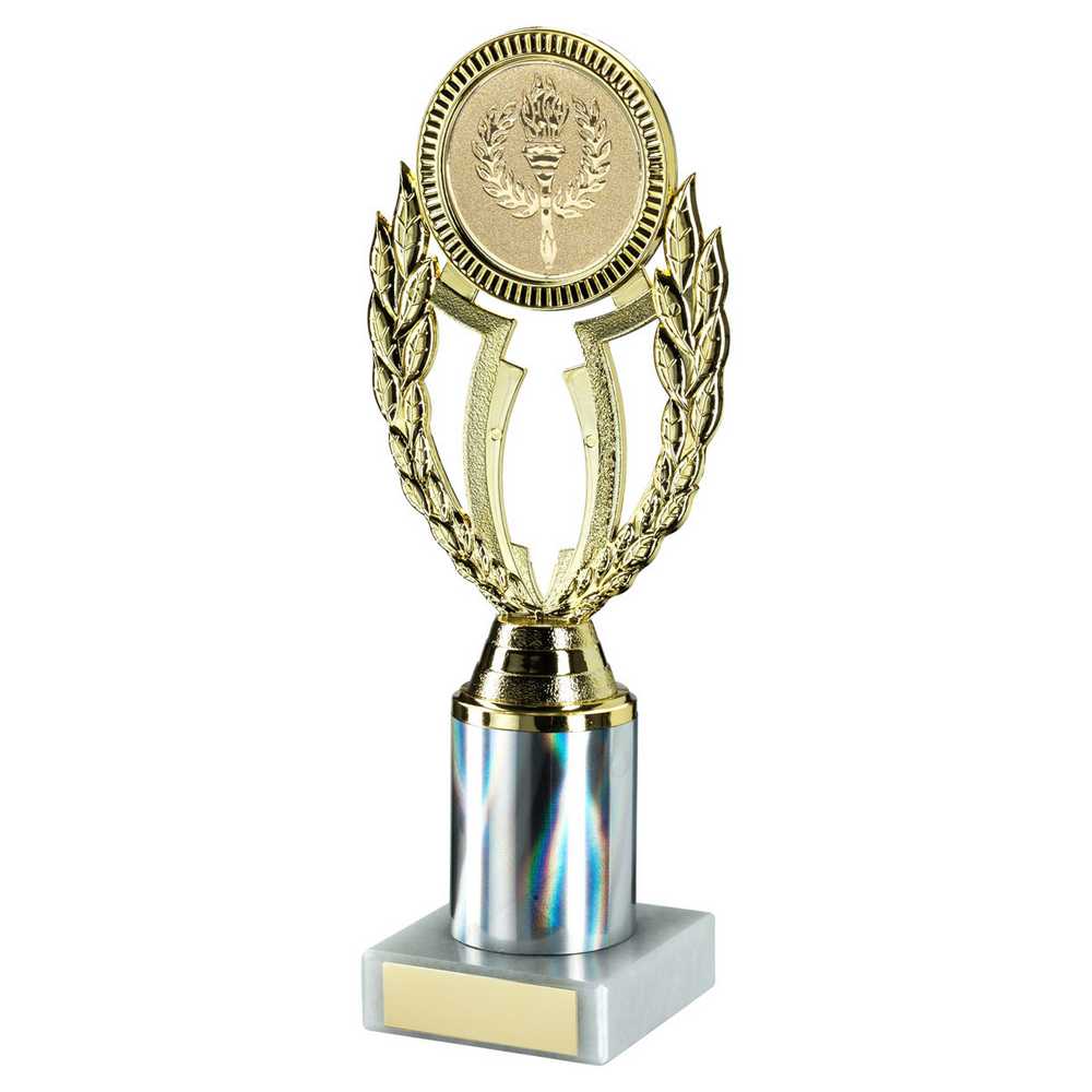GOLD/SILVER 'WREATH' HOLDER ASSEMBLED ON MARBLE (2" CEN/3" TUBE) - 9.75in