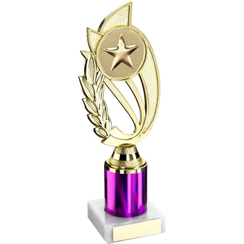 GOLD/PURPLE PLASTIC 'LAUREL' HOLDER ASSEMBLED ON MARBLE (2" CEN/2" TUBE) - 9in