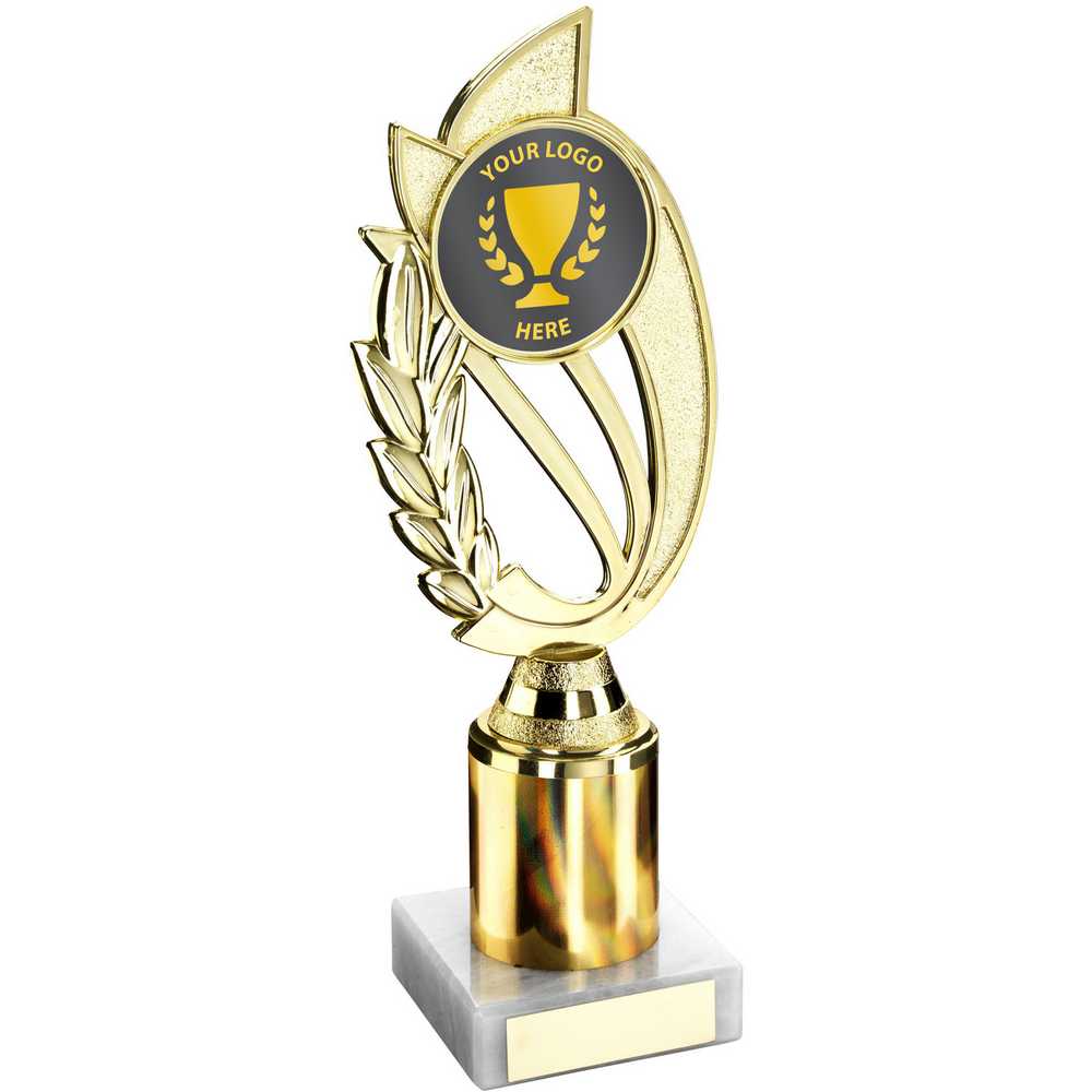 GOLD PLASTIC 'LAUREL' HOLDER ASSEMBLED ON MARBLE (2" CEN/3" TUBE) - 10in