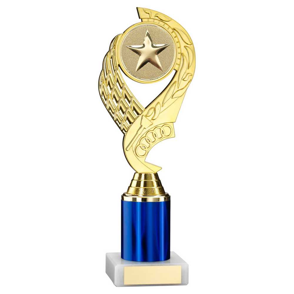 GOLD/BLUE 'OLYMPIC' HOLDER ASSEMBLED ON MARBLE (2" CEN/3" TUBE) - 10in