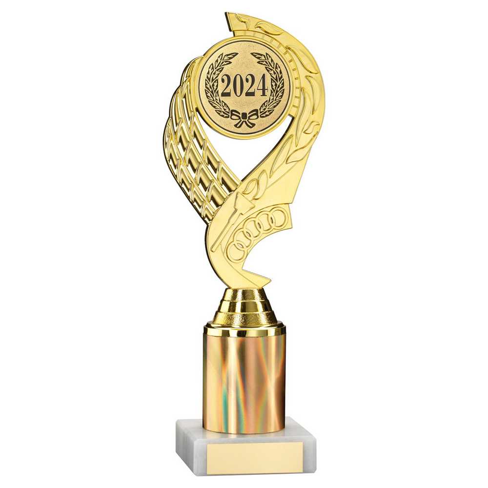 GOLD 'OLYMPIC' HOLDER ASSEMBLED ON MARBLE (2" CEN/1" TUBE) - 8in