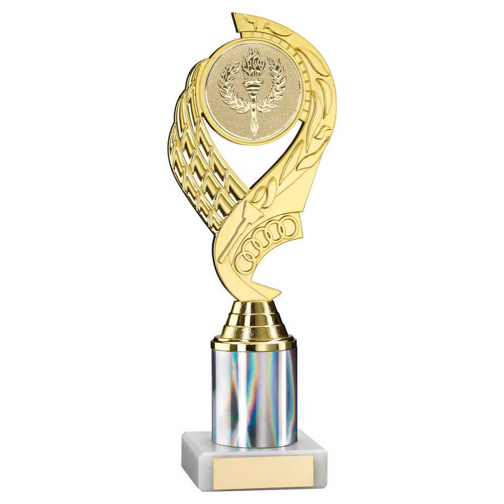 GOLD/SILVER 'OLYMPIC' HOLDER ASSEMBLED ON MARBLE (2" CEN/2" TUBE) - 9in