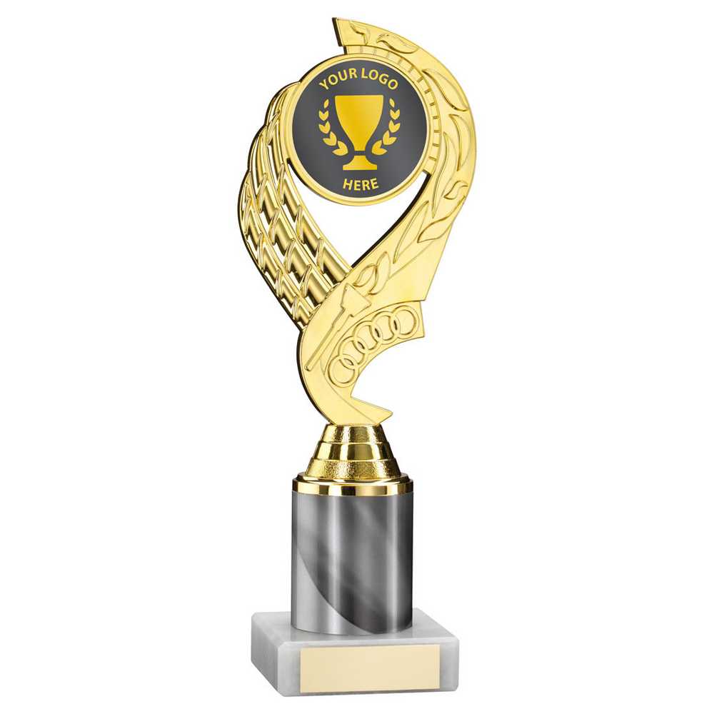 GOLD/WHITE 'OLYMPIC' HOLDER ASSEMBLED ON MARBLE (2" CEN/2" TUBE) - 9in