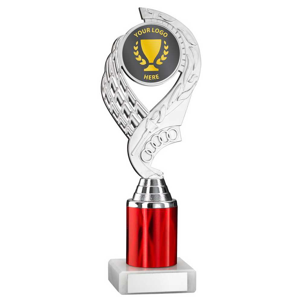 SILVER/RED 'OLYMPIC' HOLDER ASSEMBLED ON MARBLE (2" CEN/2" TUBE) - 9in
