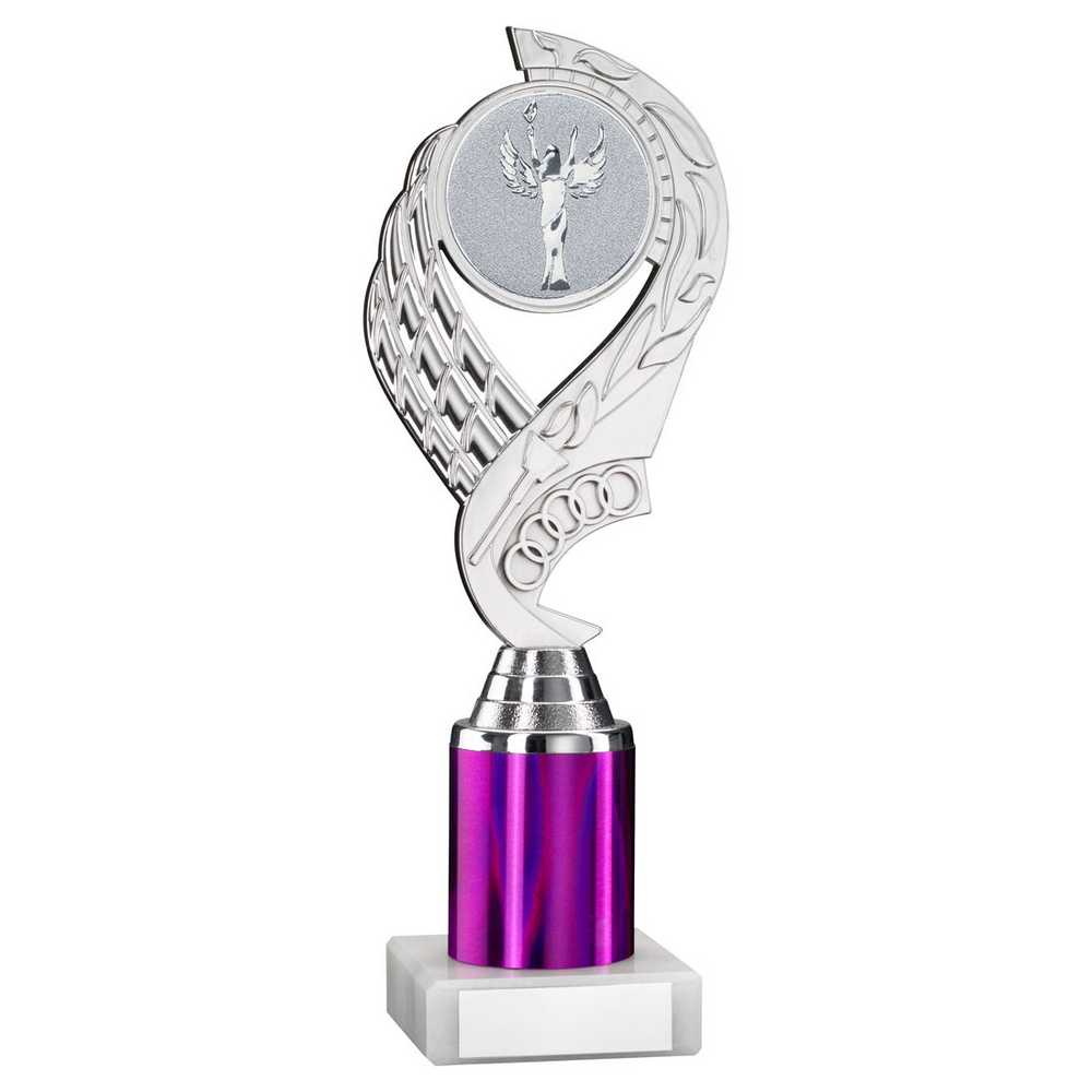 SILVER/PURPLE 'OLYMPIC' HOLDER ASSEMBLED ON MARBLE (2" CEN/1" TUBE) - 8in