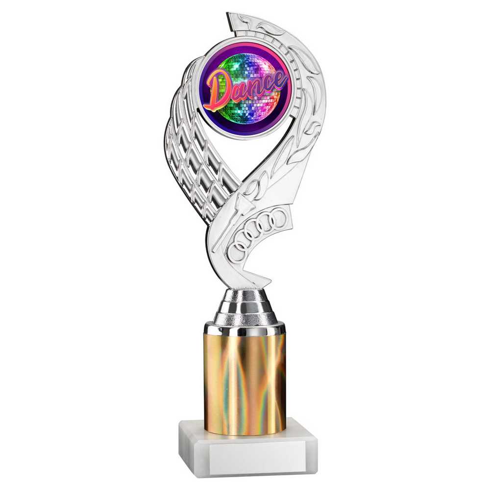 SILVER/GOLD 'OLYMPIC' HOLDER ASSEMBLED ON MARBLE (2" CEN/1" TUBE) - 8in