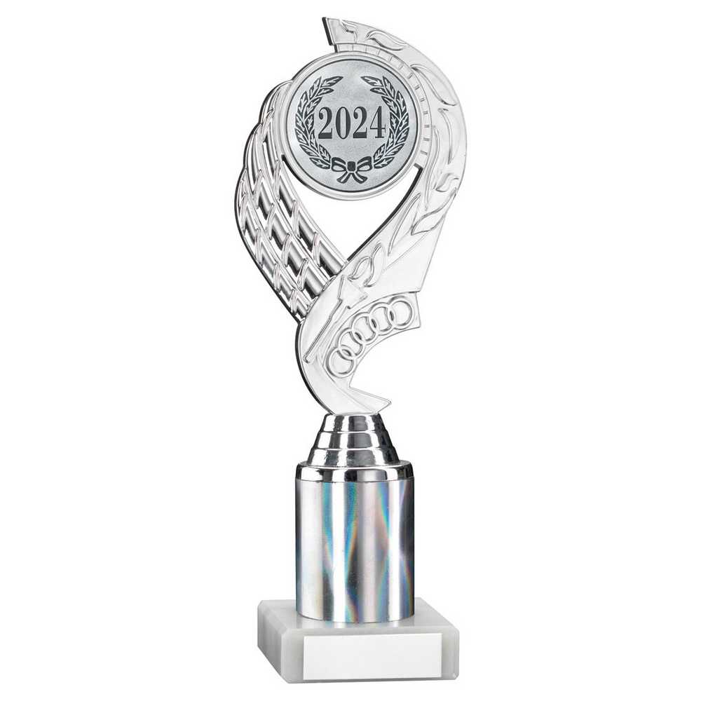 SILVER 'OLYMPIC' HOLDER ASSEMBLED ON MARBLE (2" CEN/3" TUBE) - 10in