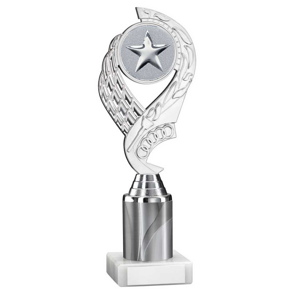 SILVER/WHITE 'OLYMPIC' HOLDER ASSEMBLED ON MARBLE (2" CEN/2" TUBE) - 9in