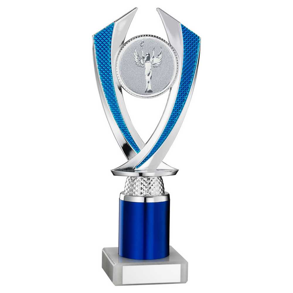 SILVER/BLUE 'DIAMOND' HOLDER ASSEMBLED ON MARBLE (2" CEN/2" TUBE) - 8.75in