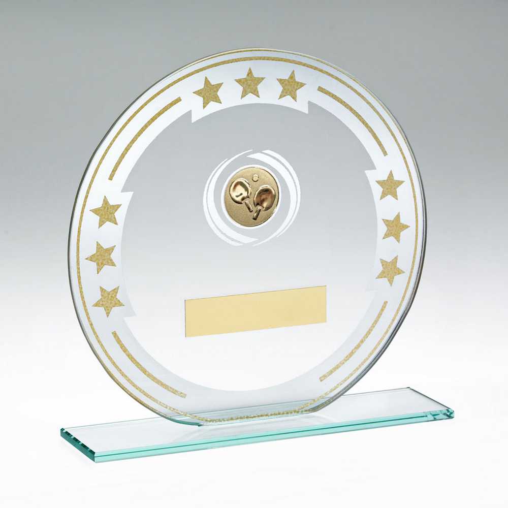 JADE/SILVER/GOLD ROUND GLASS WITH TABLE TENNIS INSERT AND PLATE - 6.25in