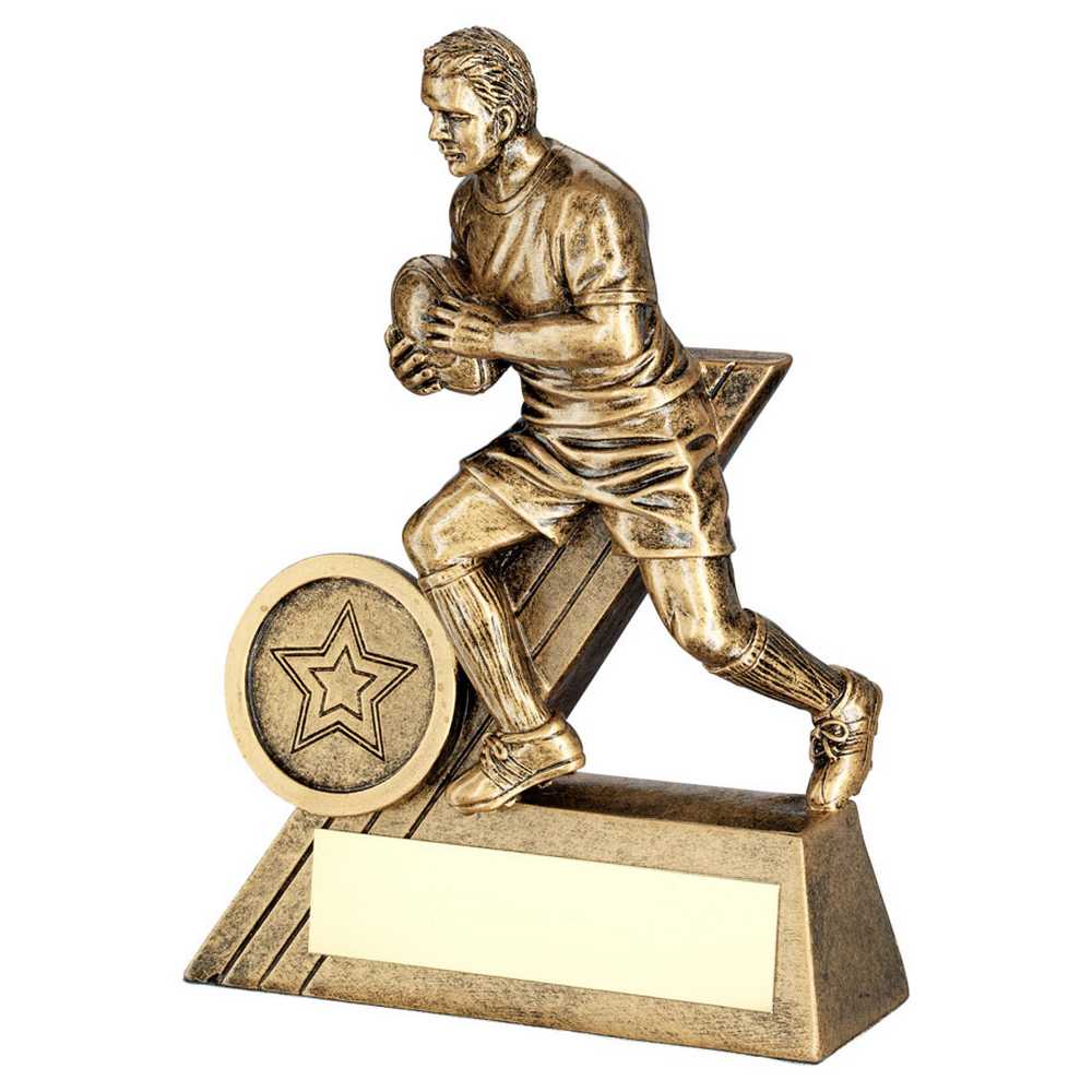 BRZ/GOLD MALE RUGBY MINI FIGURE WITH PLATE (1in CENTRE) - 5.5in
