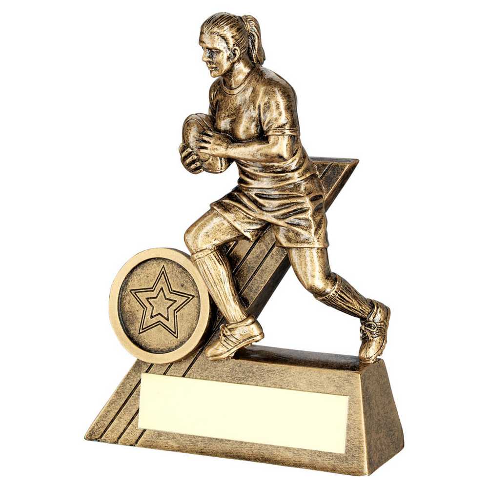 BRZ/GOLD FEMALE RUGBY MINI FIGURE WITH PLATE (1in CENTRE) - 5.5in