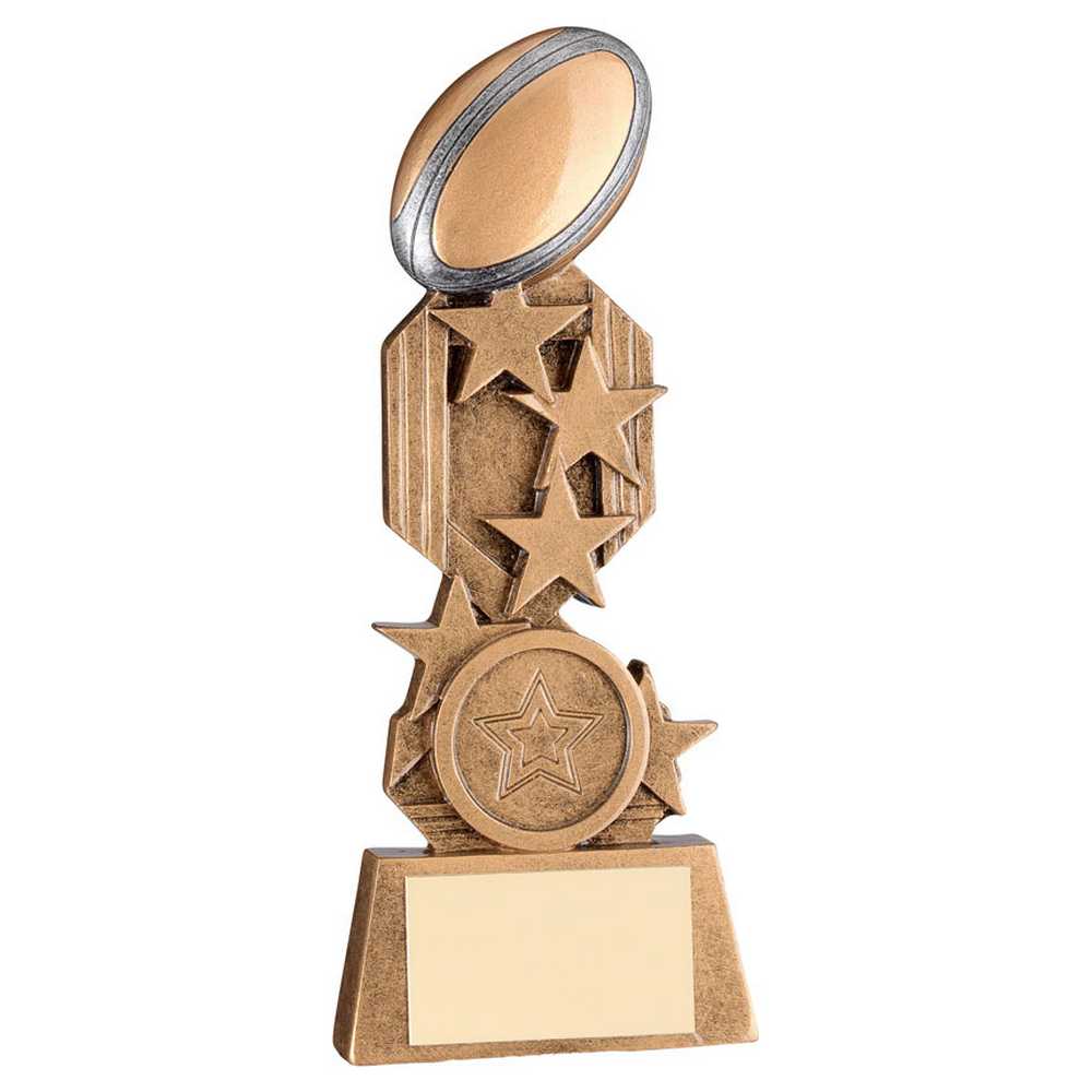 BRZ/PEW/GOLD RUGBY ON STARS FLATBACK WITH PLATE (1in CENTRE) - 6in