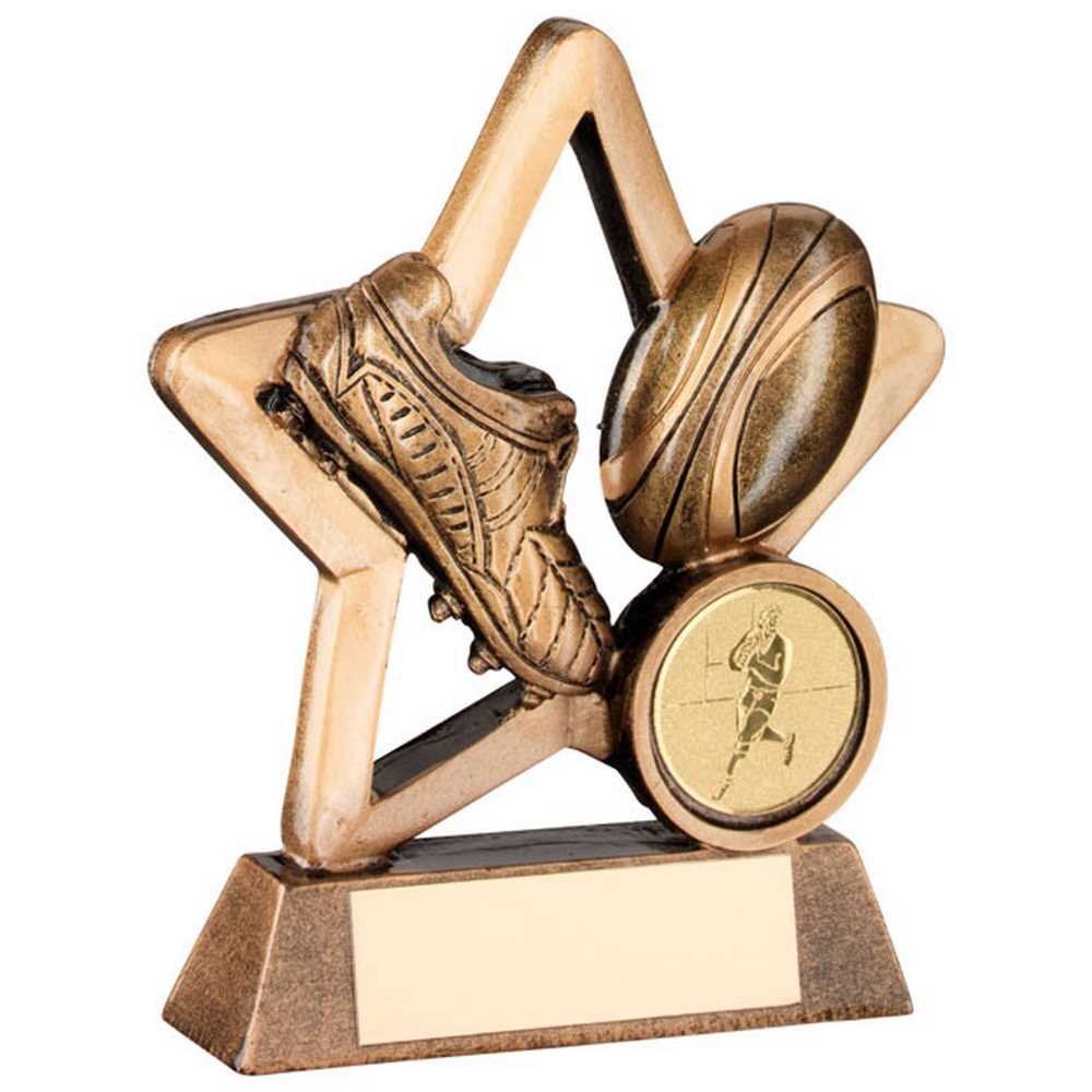 BRZ/GOLD RESIN RUGBY MINI STAR WITH PLATE (1in CENTRE) - 3.75in