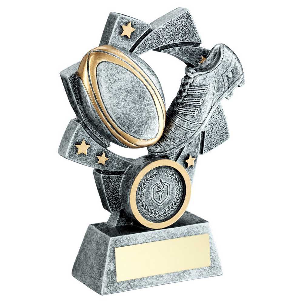 PEW/GOLD RUGBY STAR SPIRAL WITH PLATE (1in CENTRE) - 5in