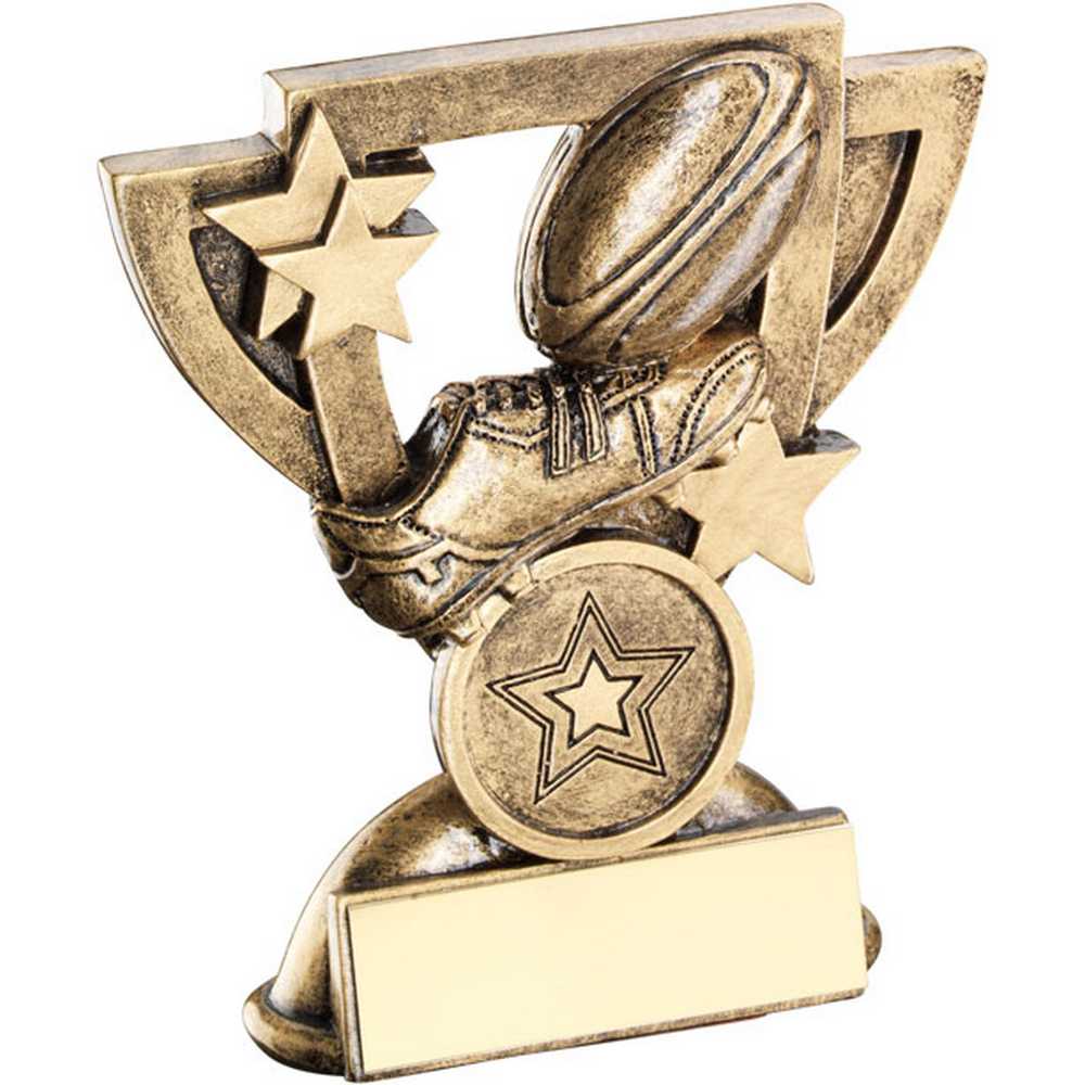 BRZ/GOLD RUGBY MINI CUP WITH PLATE (1in CENTRE) - 4.25in