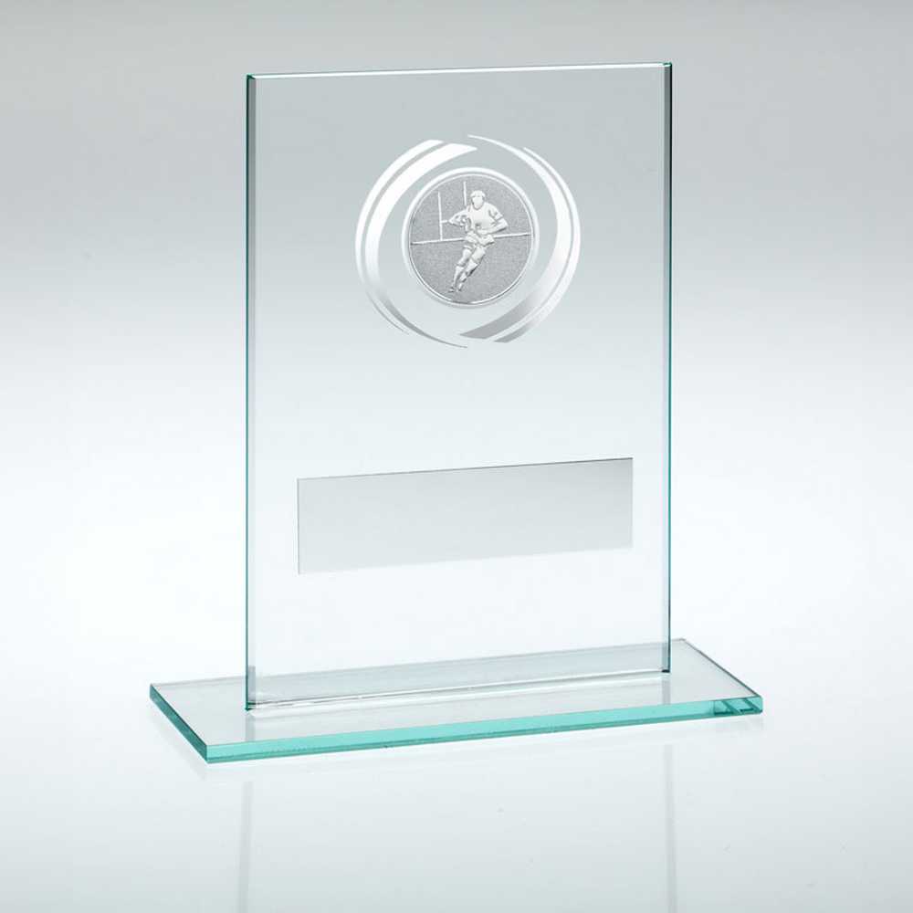 JADE/SILVER GLASS WITH RUGBY INSERT AND PLATE - 3.25in