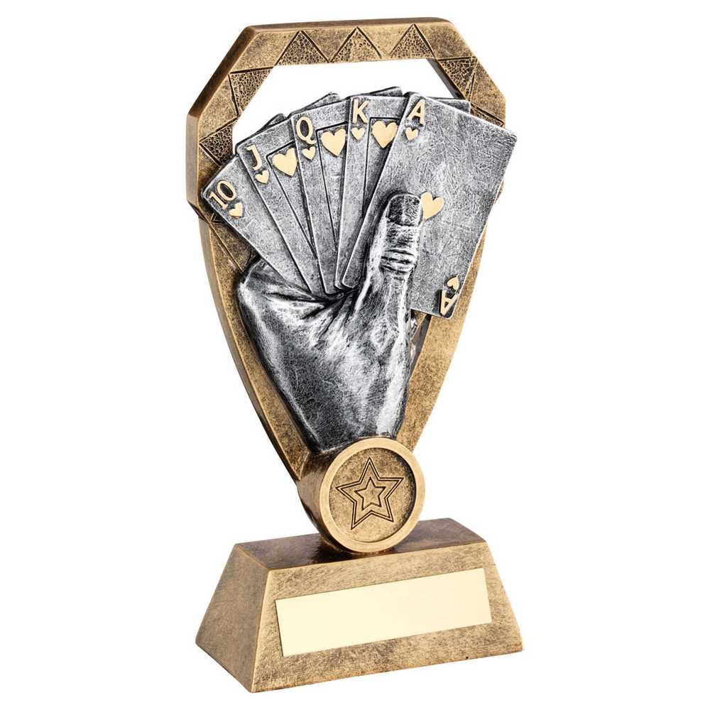 BRZ/PEW/GOLD CARDS IN HAND ON DIAMOND WITH PLATE (1in CENTRE) - 7in
