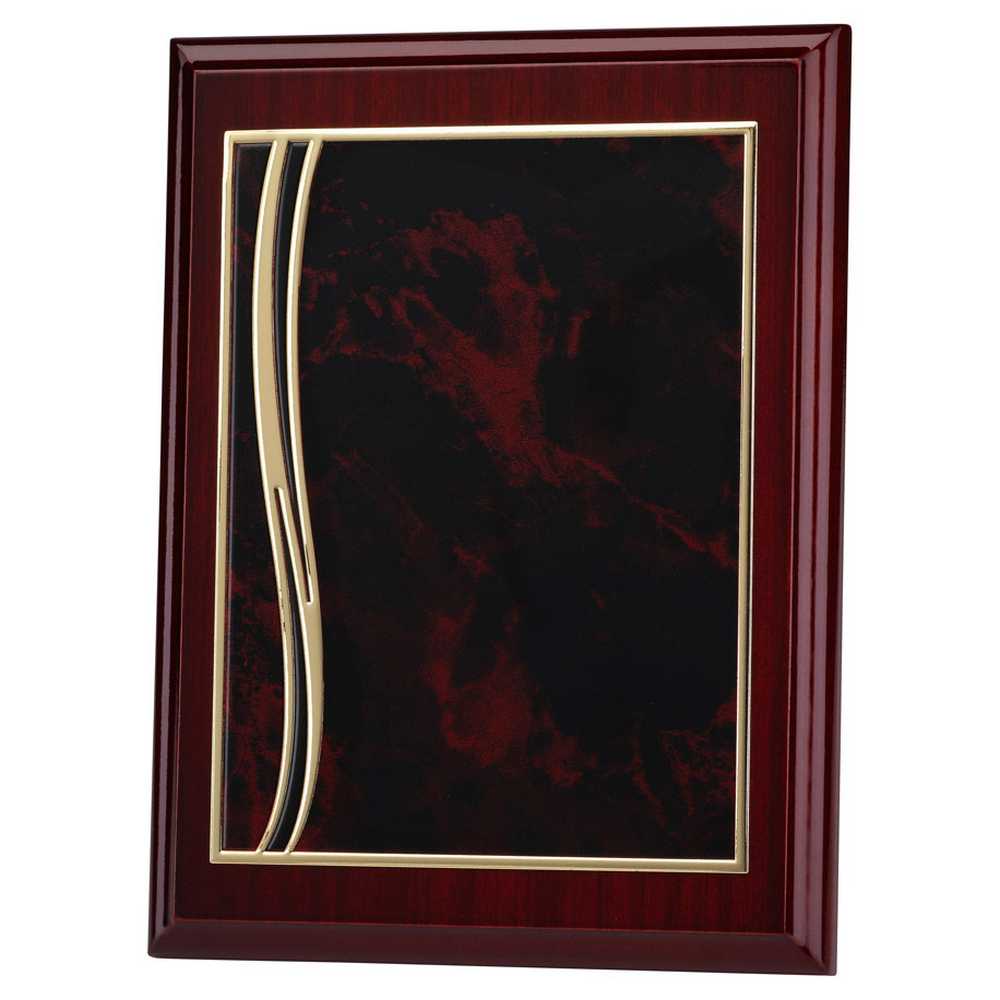 ROSEWOOD PLAQUE WITH RED/GOLD ALUMINIUM FRONT - 6 x 8in