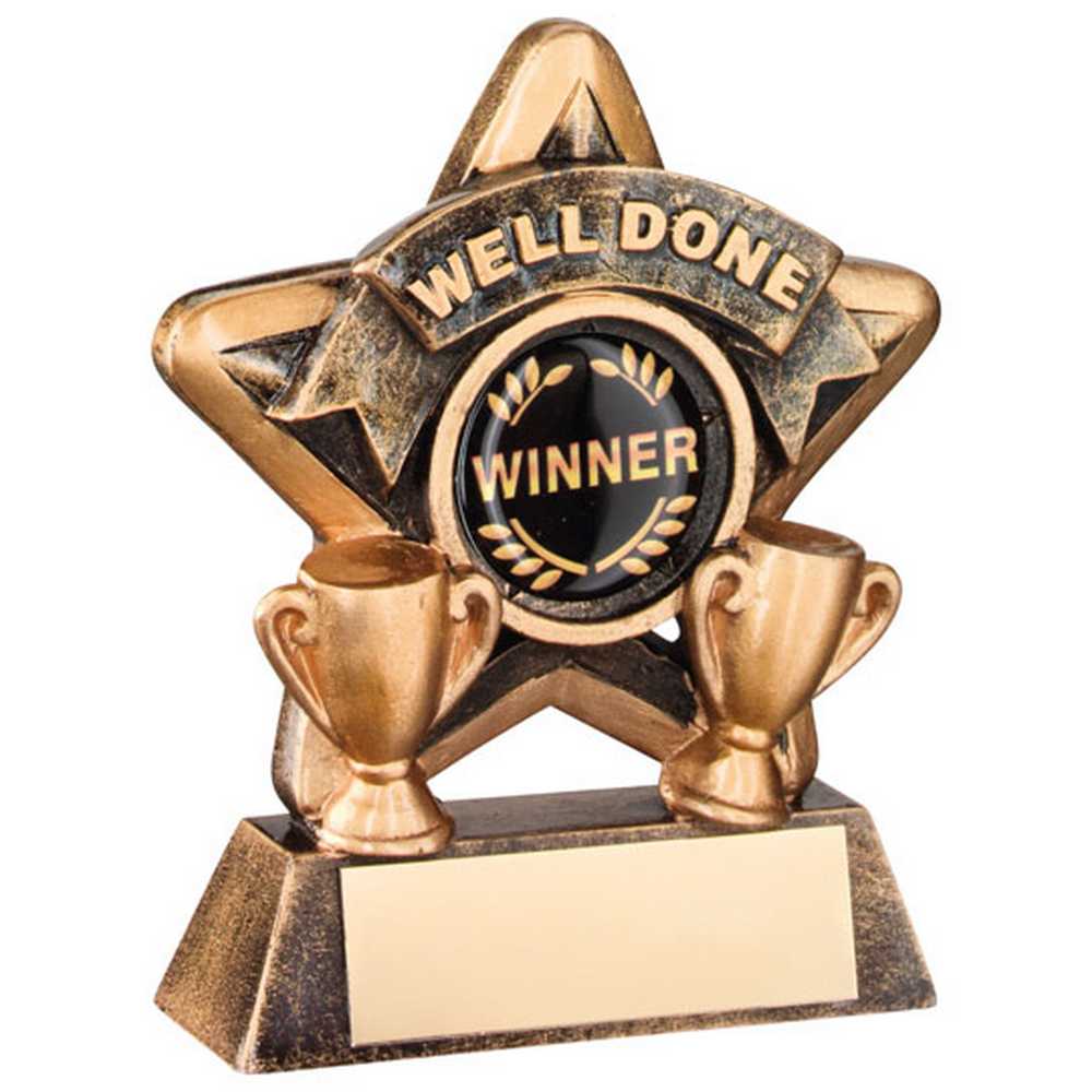 BRZ/GOLD MINI STAR 'WELL DONE' WITH PLATE (1in CENTRE) - 3.75in