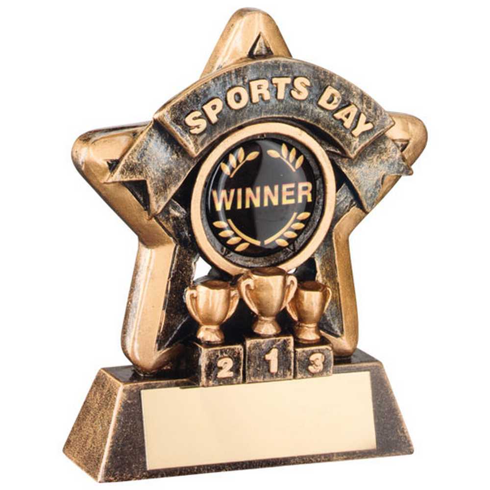 BRZ/GOLD MINI STAR 'SPORTS DAY' WITH PLATE (1in CENTRE) - 3.75in