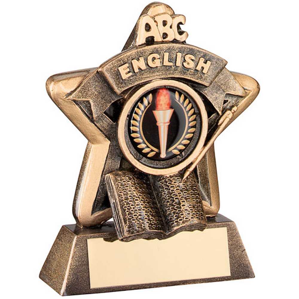 BRZ/GOLD MINI STAR 'ENGLISH' WITH PLATE (1in CENTRE) - 3.75in