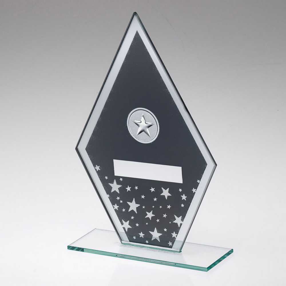GREY/SILVER PRINTED GLASS DIAMOND WITH STAR CENTRE AND PLATE - 6.5in