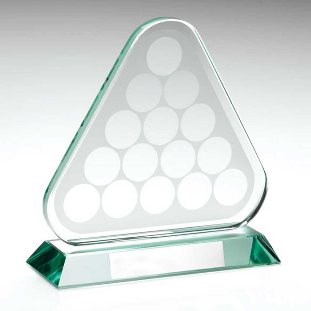 JADE GLASS POOL/SNOOKER BALLS IN TRIANGLE WITH PLATE - 6.75in