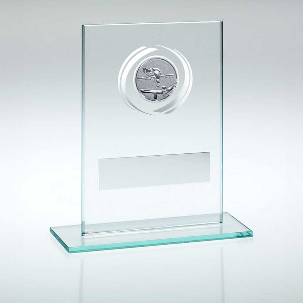 JADE/SILVER GLASS WITH POOL/SNOOKER INSERT AND PLATE - 3.25in