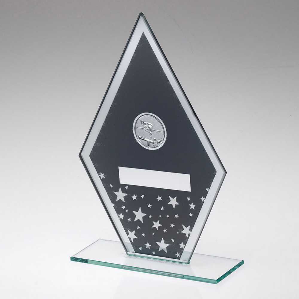 GREY/SILVER PRINTED GLASS DIAMOND WITH POOL/SNOOKER CENTRE AND PLATE - 8in