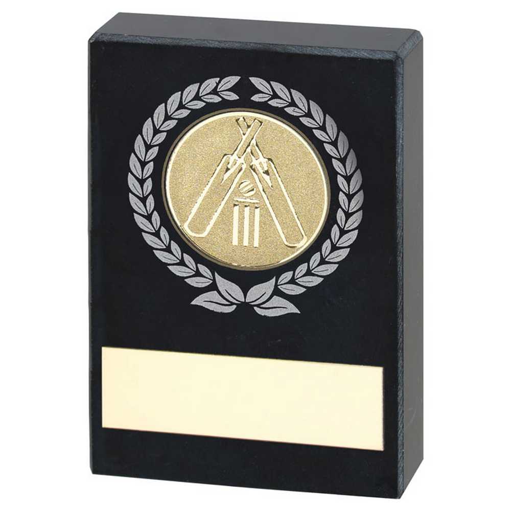 BLACK MARBLE WITH SILVER/GOLD WREATH, CRICKET INSERT AND PLATE - 2.5x1.75in