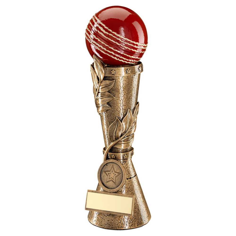 BRZ/GOLD/RED CRICKET BALL LEAF COLUMN WITH PLATE (1in CENTRE) - 7in