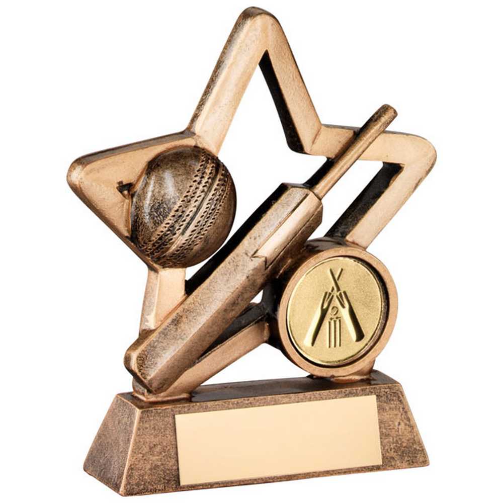BRZ/GOLD RESIN CRICKET MINI STAR WITH PLATE (1in CENTRE) - 3.75in