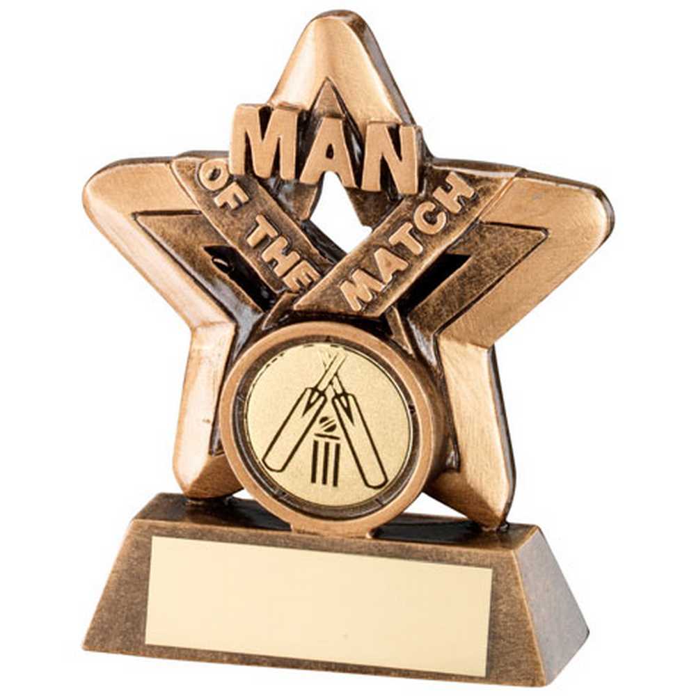 BRZ/GOLD MAN OF THE MATCH MINI STAR WITH CRICKET INSERT AND PLATE - 3.75in