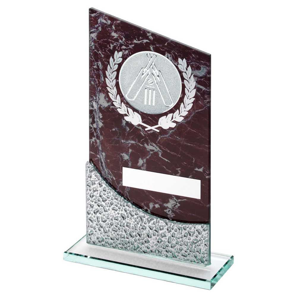 BROWN MARBLE PRINTED GLASS PLAQUE WITH CRICKET INSERT AND PLATE - 9in