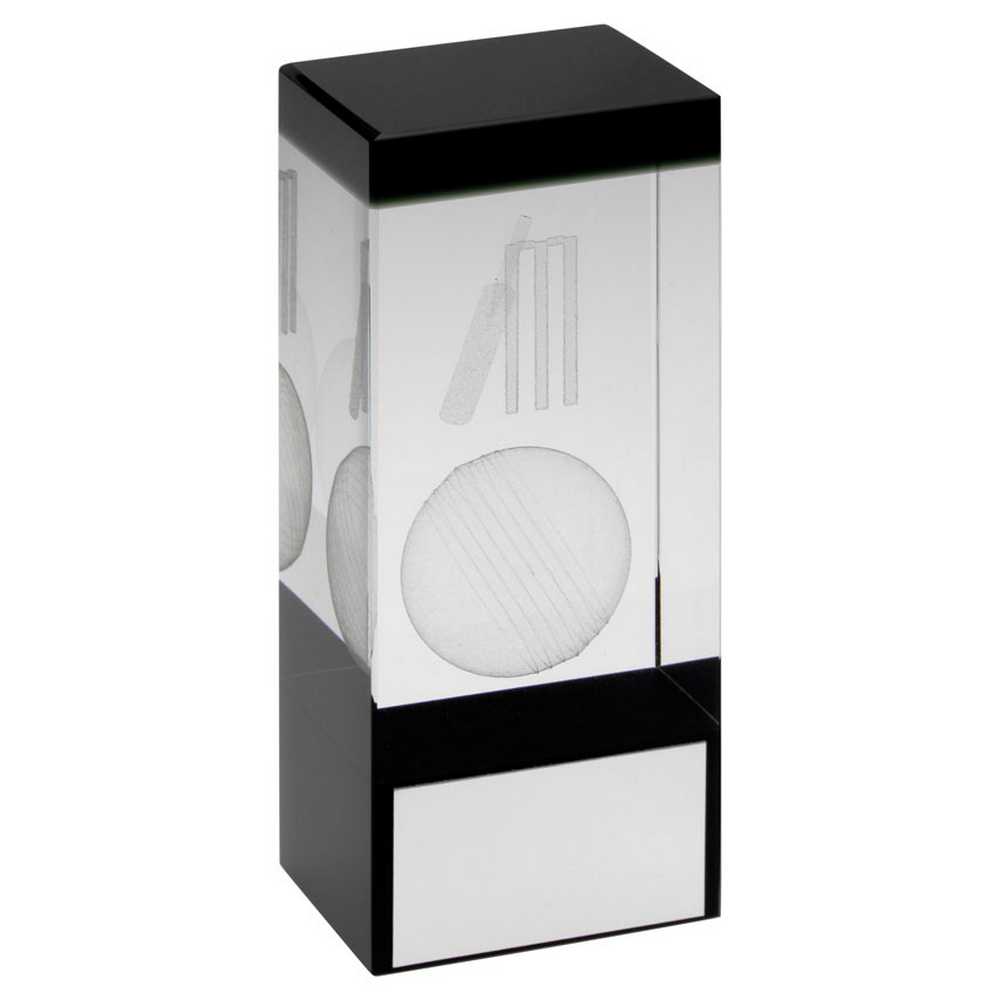 CLEAR/BLACK GLASS BLOCK WITH LASERED CRICKET IMAGE WITH PLATE - 4in