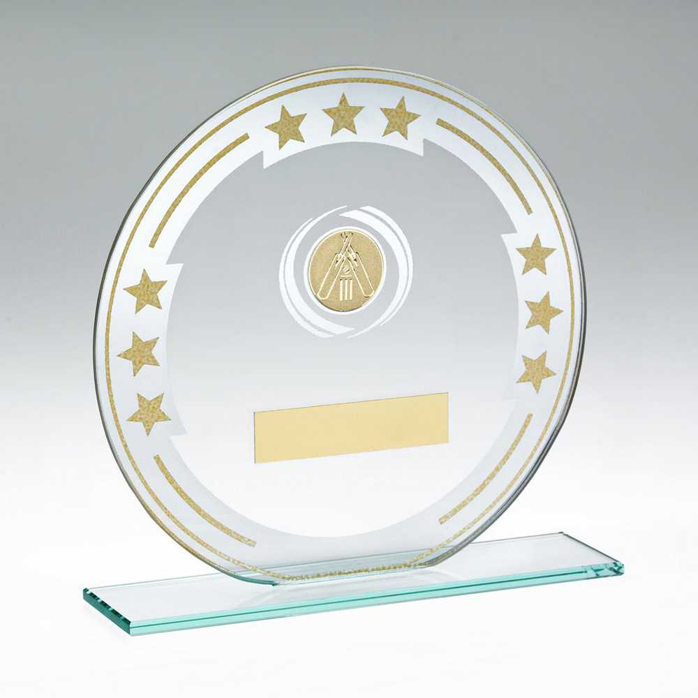 JADE/SILVER/GOLD ROUND GLASS WITH CRICKET INSERT AND PLATE - 5.5in