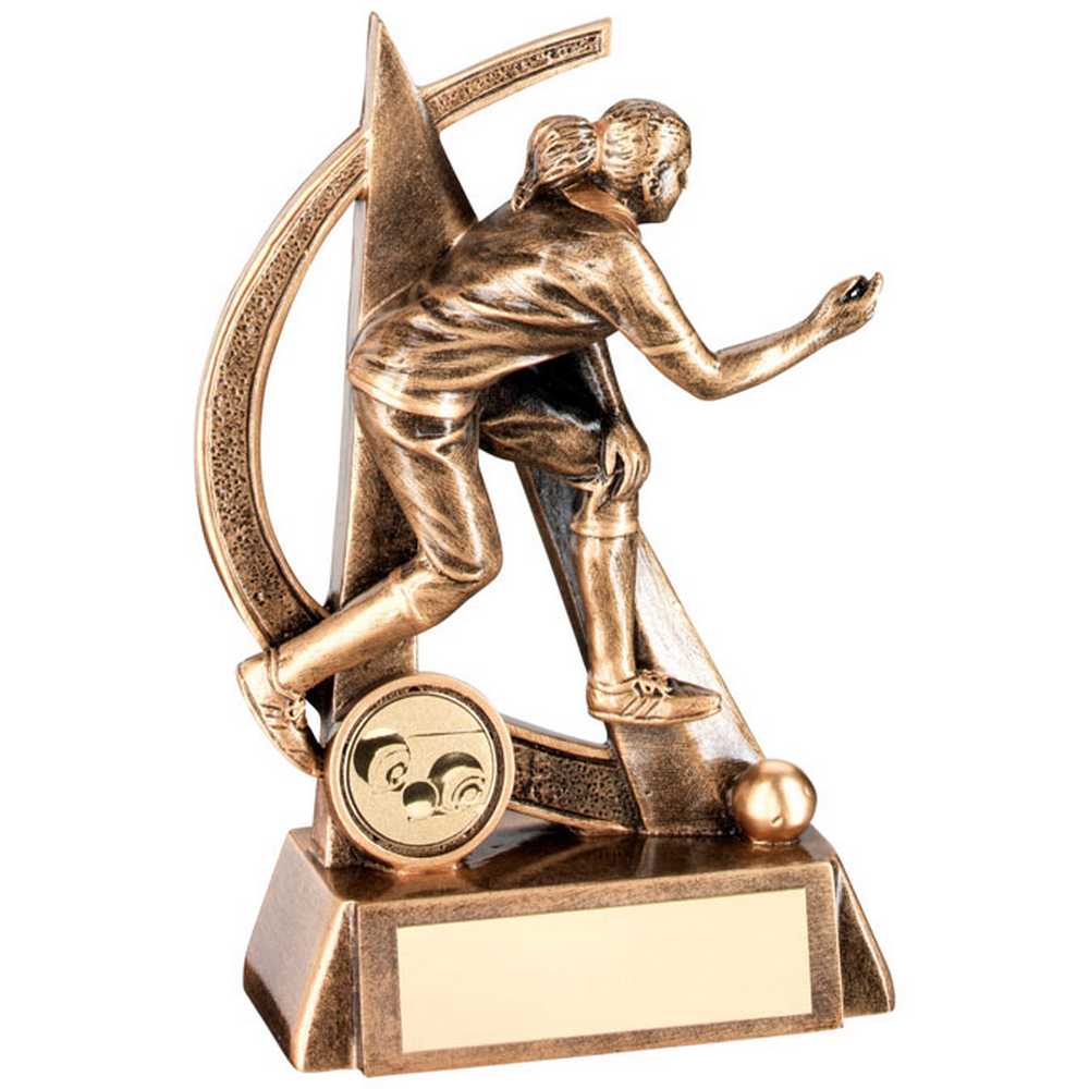 BRZ/GOLD FEMALE LAWN BOWLS GEO FIGURE WITH PLATE (1in CENTRE) - 6.5in
